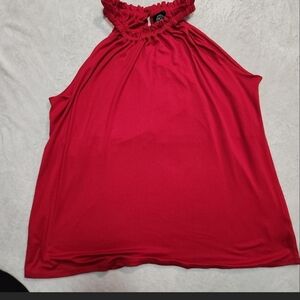 Bobeau "Butter Knit" Red Sleeveless Halter – Soft & Flowy High-Neck Tank